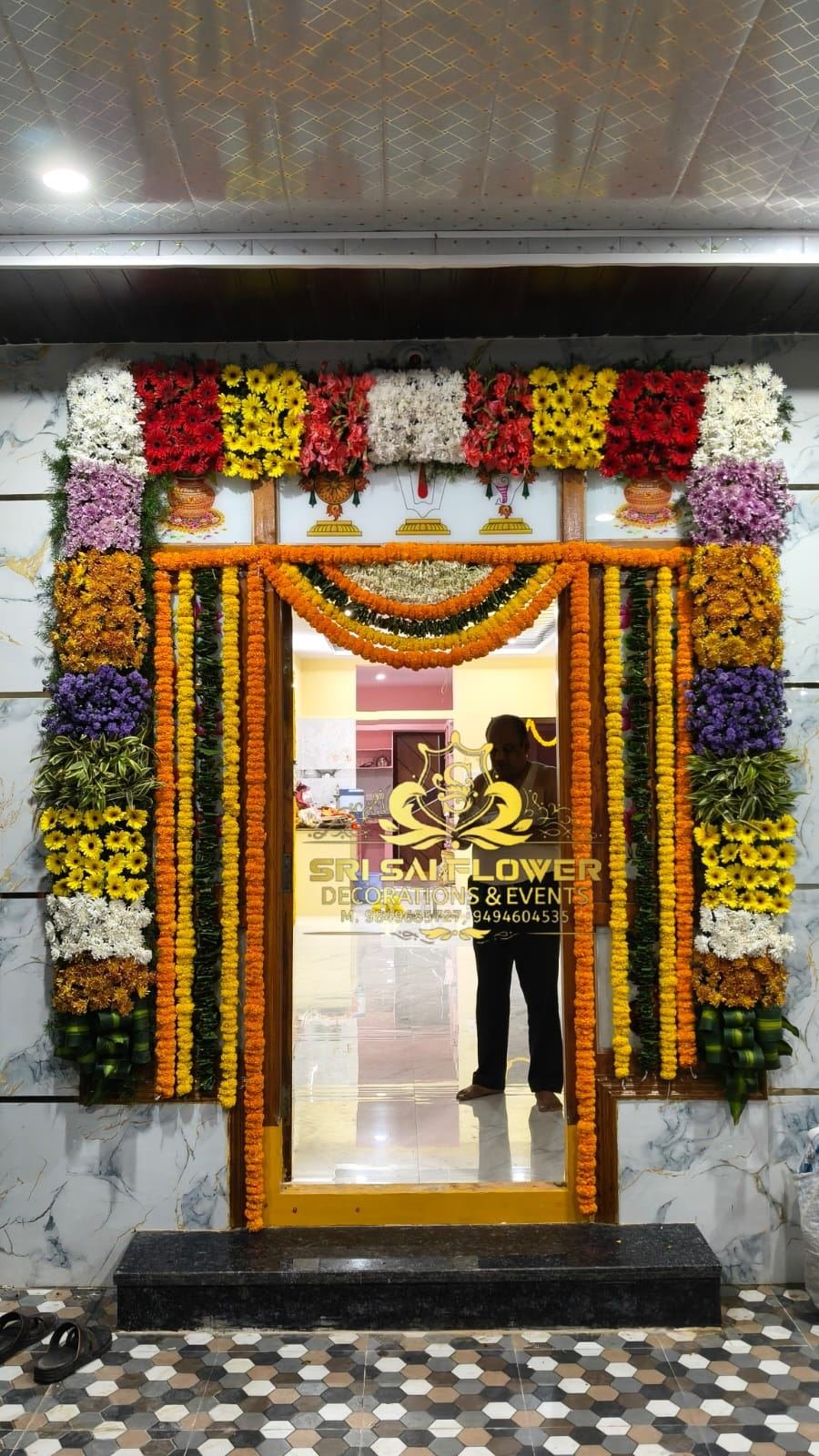 Vibrant multicolour entrance floral decoration