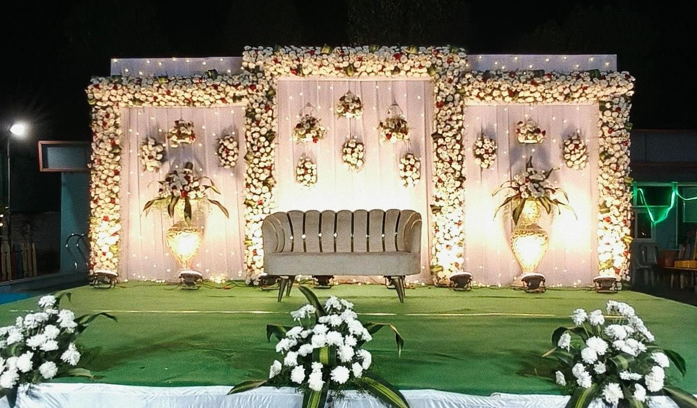 Close-up of fresh floral swag and garland work